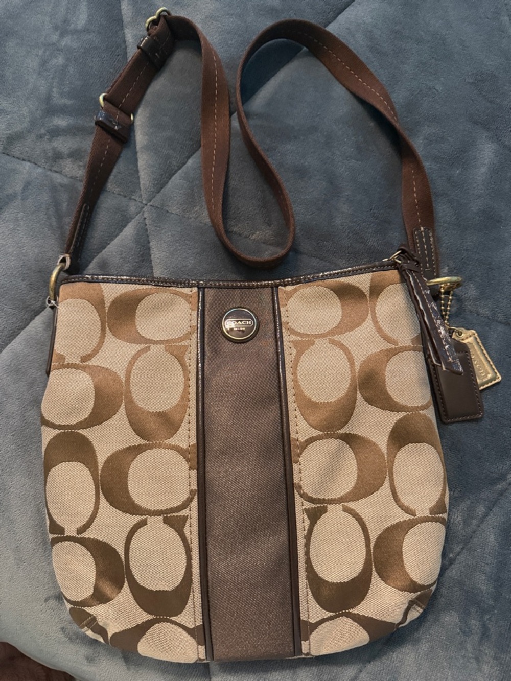 Coach Tan and Brown Signature Canvas Crossbody Bag